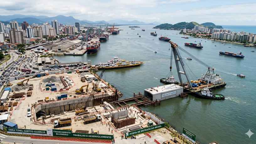 Túnel Santos-Guarujá avança com financiamento bilionário e redefine a mobilidade no litoral paulista